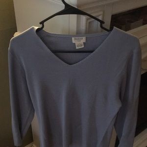 Brooks light blue long sleeve, v-neck sweater.